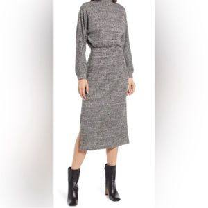 Floret Studios NWT Gray ribbed mock neck open back side slit sweater dress